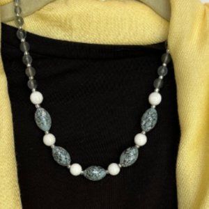 Blue and White Beaded Necklace and Earrings Set NWT